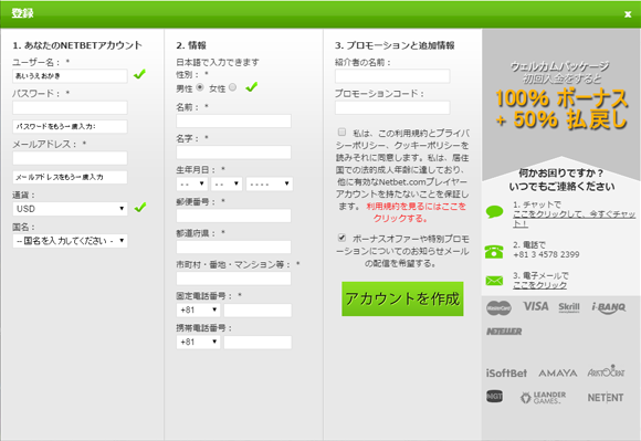 ネットベットは日本語登録可